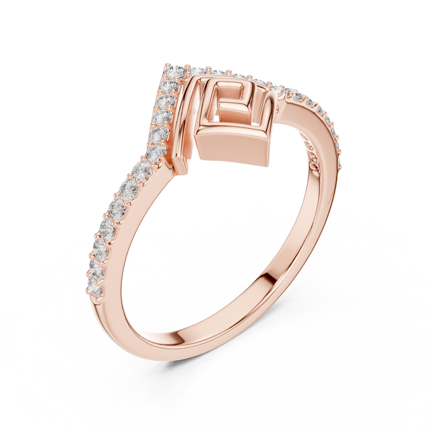 Greek Key Lab Grown Diamond Ring in 14K Yellow Gold