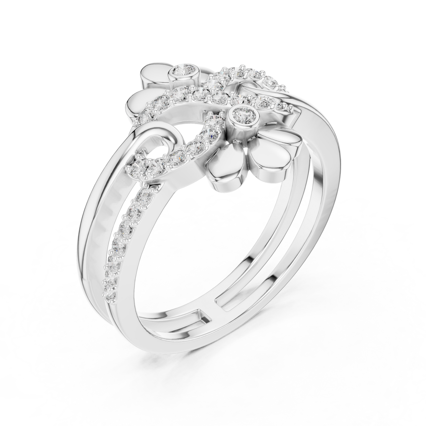 Lab Grown Diamond Infinity Flower Ring in 14K White Gold