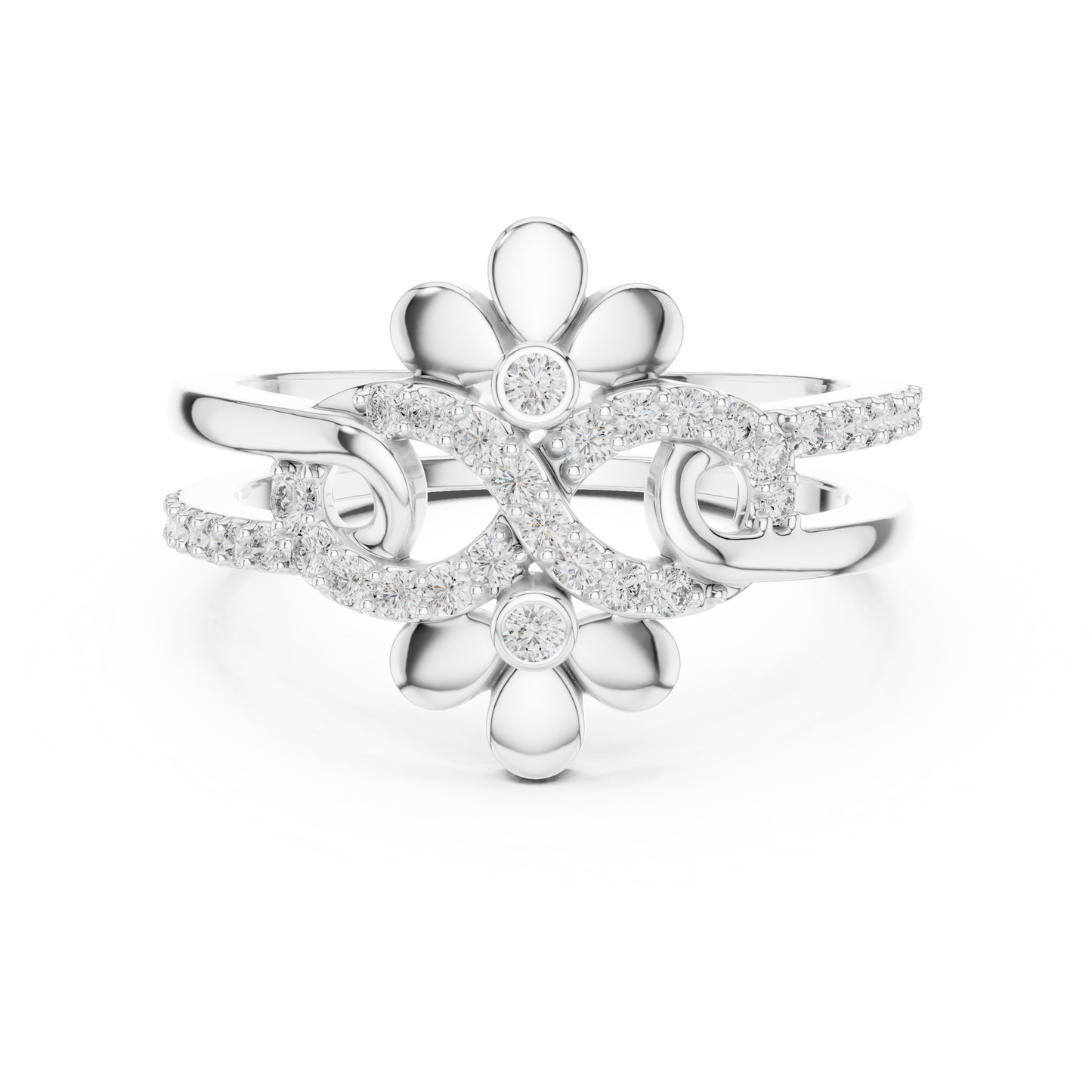 Lab Grown Diamond Infinity Flower Ring in 14K White Gold