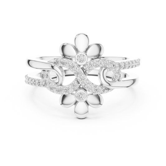 Lab Grown Diamond Infinity Flower Ring in 14K White Gold