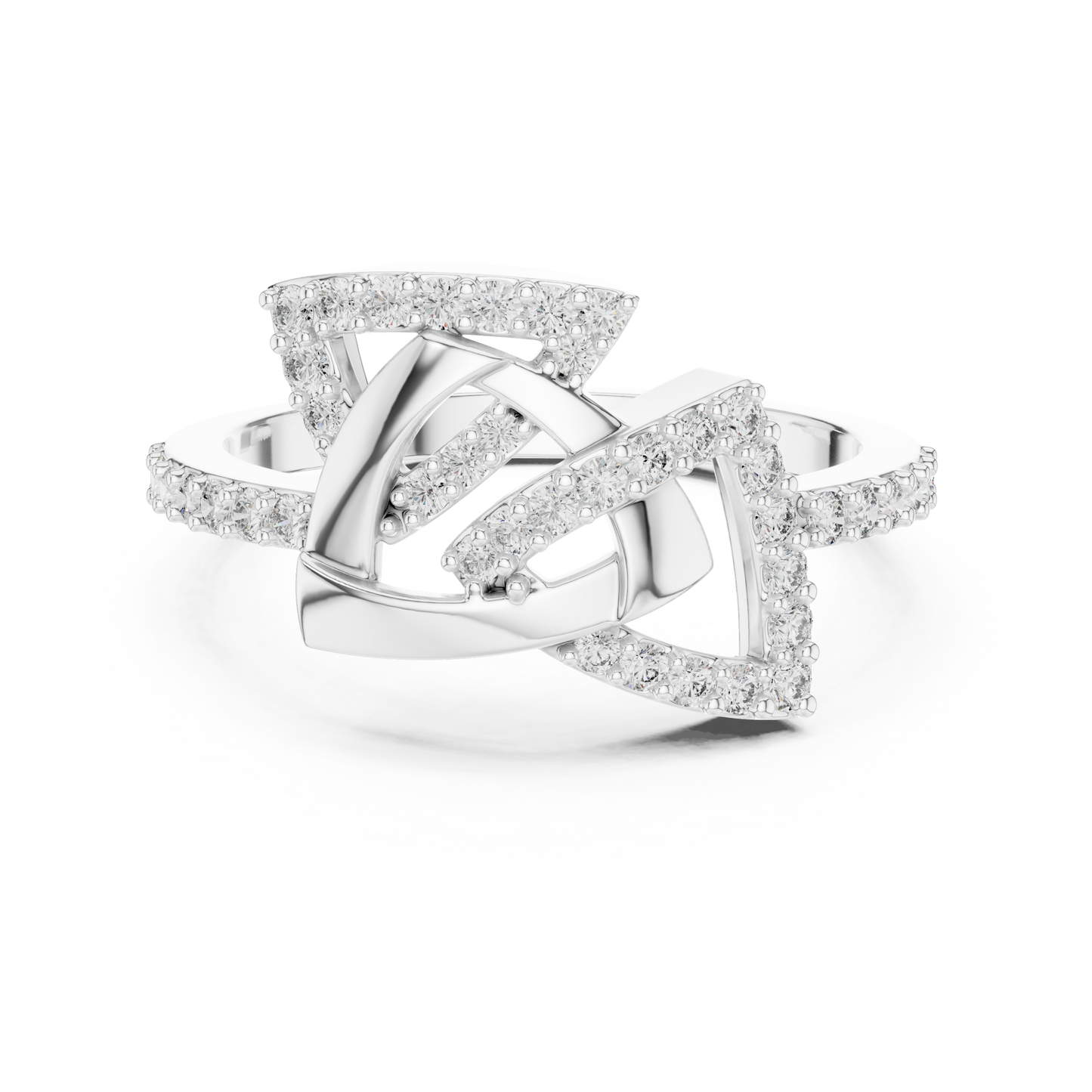 White Gold Round Cut Lab Diamond Triangle Ring