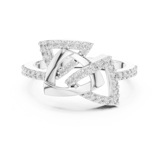 White Gold Round Cut Lab Diamond Triangle Ring
