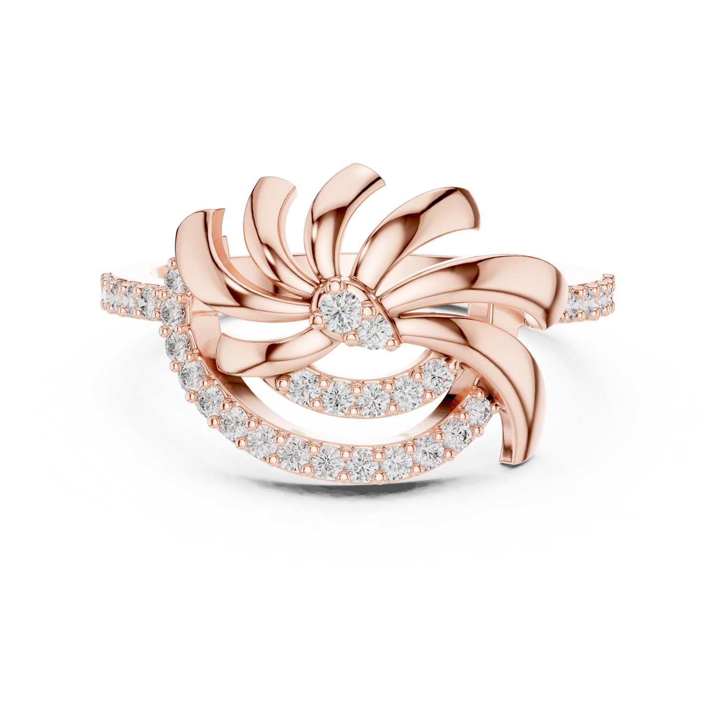 White Gold Round Cut Lab Grown Diamond Swirl Ring