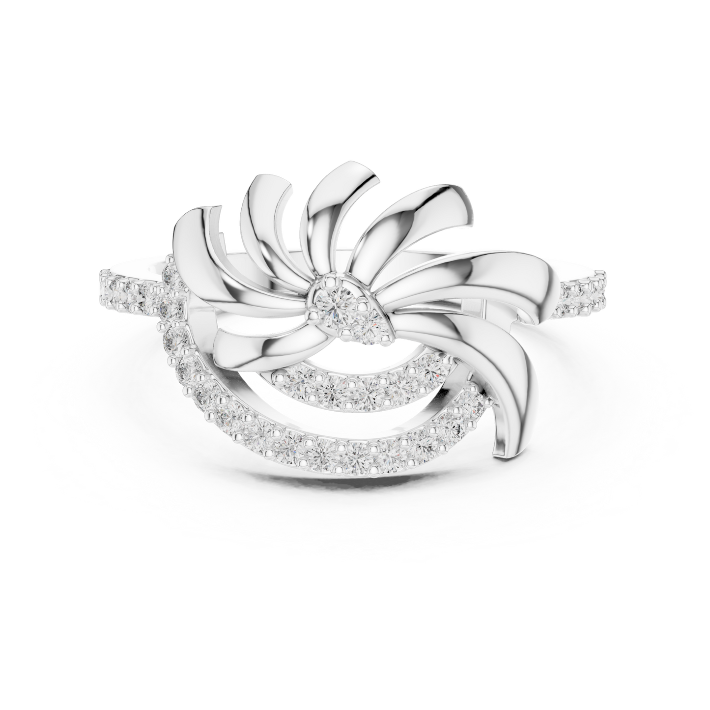 White Gold Round Cut Lab Grown Diamond Swirl Ring