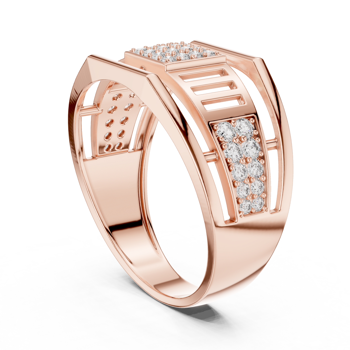 Geometric Rose Gold Round Cut Lab Grow Diamond Engagement Ring