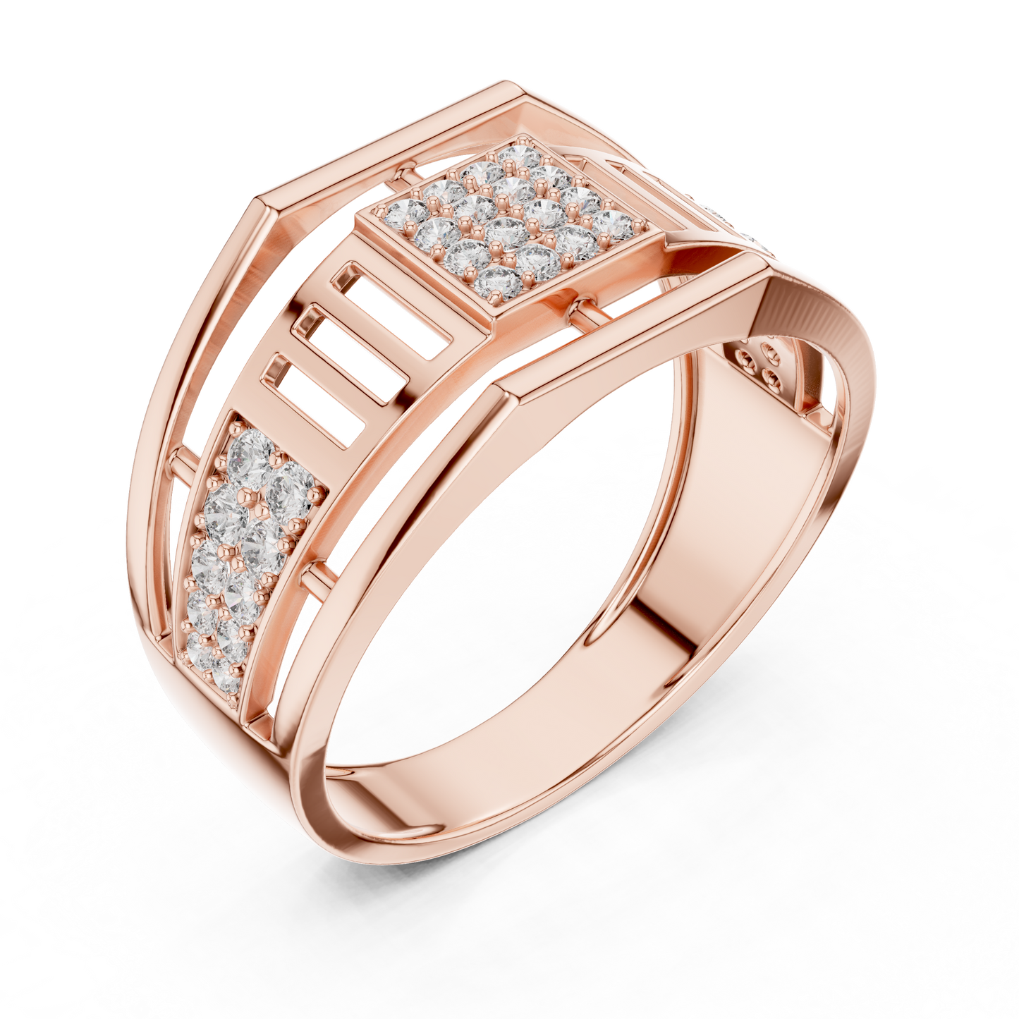 Geometric Rose Gold Round Cut Lab Grow Diamond Engagement Ring