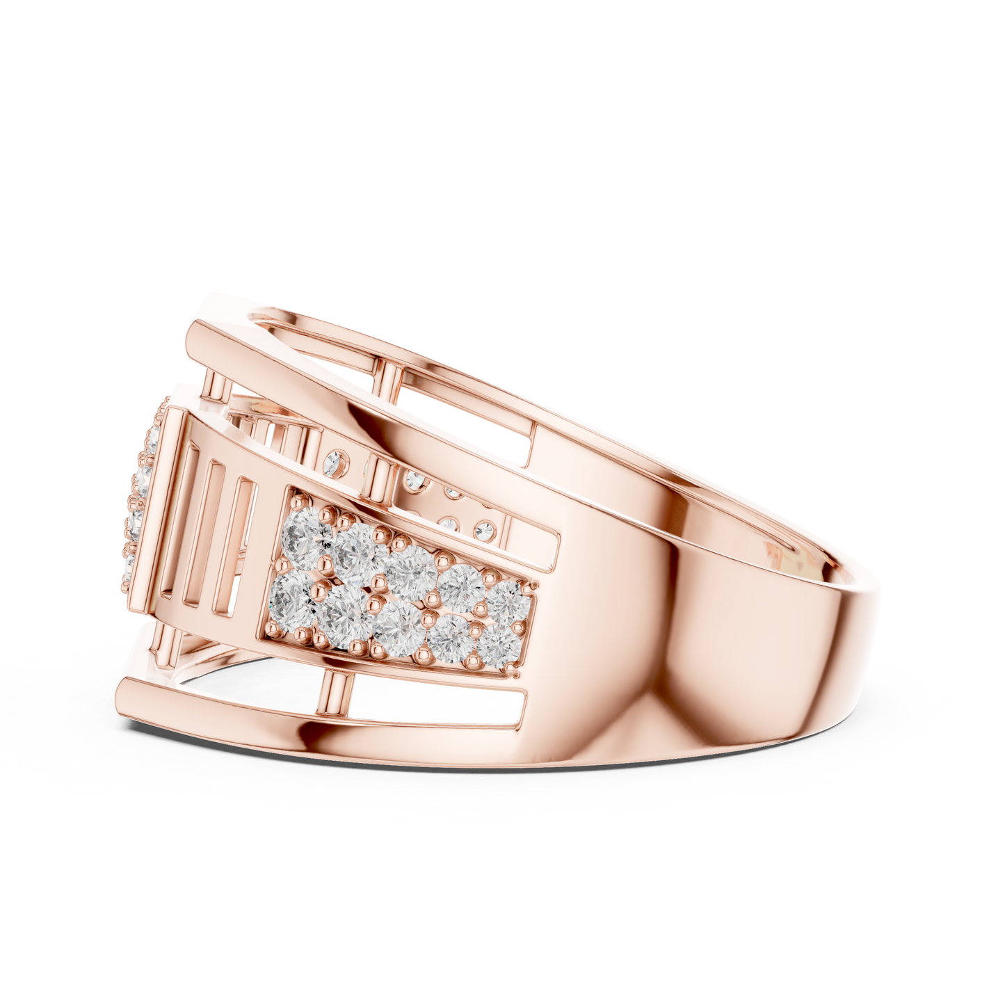 Geometric Rose Gold Round Cut Lab Grow Diamond Engagement Ring