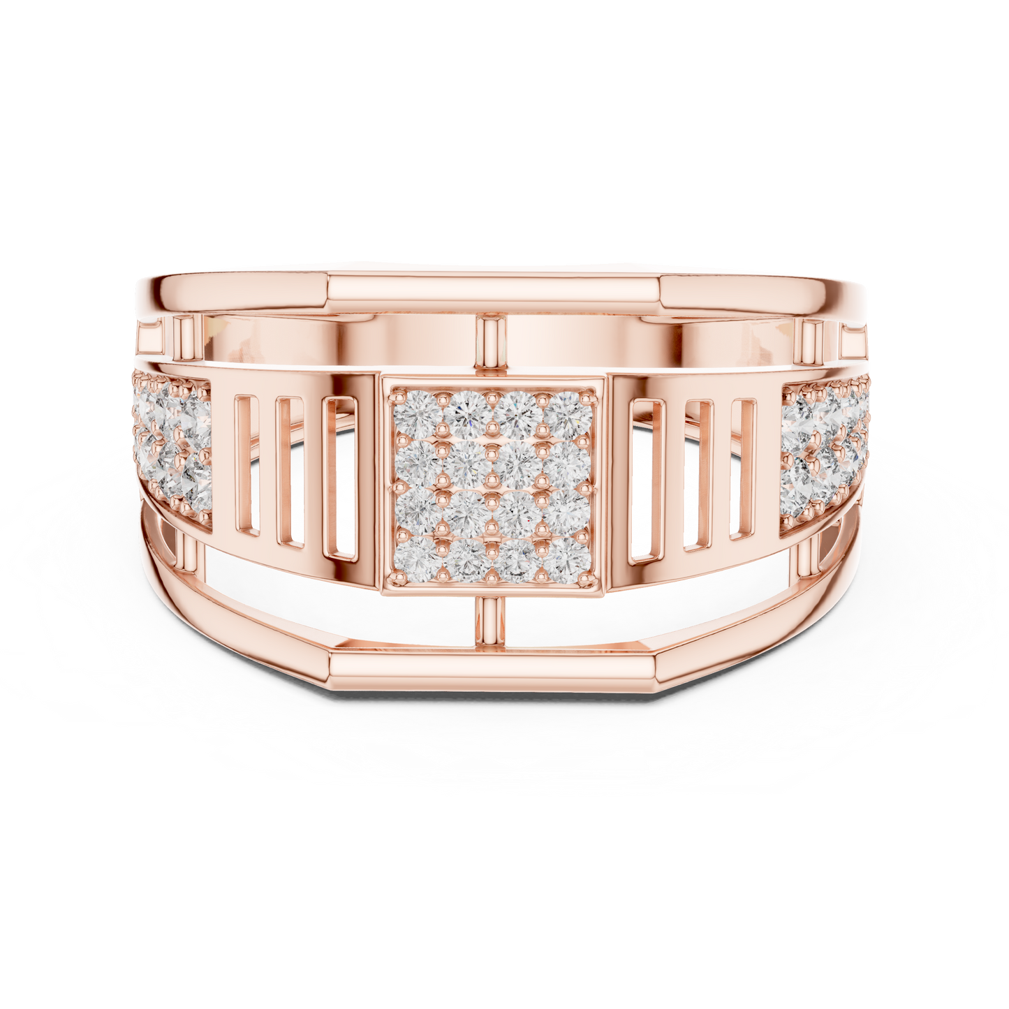 Geometric Rose Gold Round Cut Lab Grow Diamond Engagement Ring