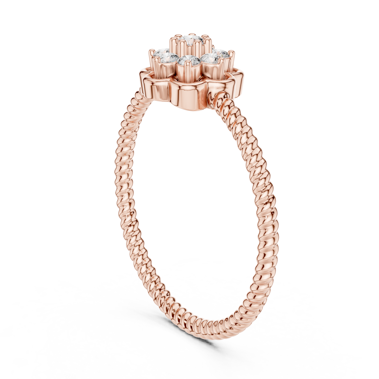 Round Lab Grown Diamond Flower Cluster Rope Textured Ring
