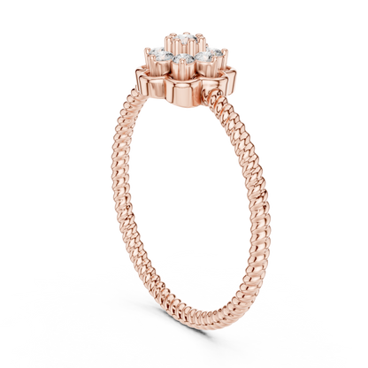 Round Lab Grown Diamond Flower Cluster Rope Textured Ring