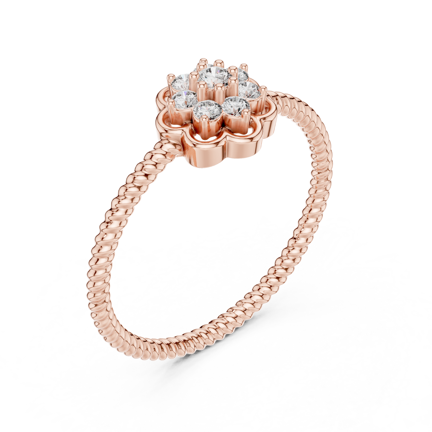 Round Lab Grown Diamond Flower Cluster Rope Textured Ring