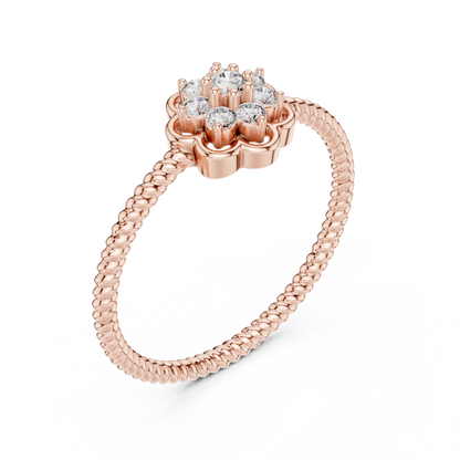 Round Lab Grown Diamond Flower Cluster Rope Textured Ring