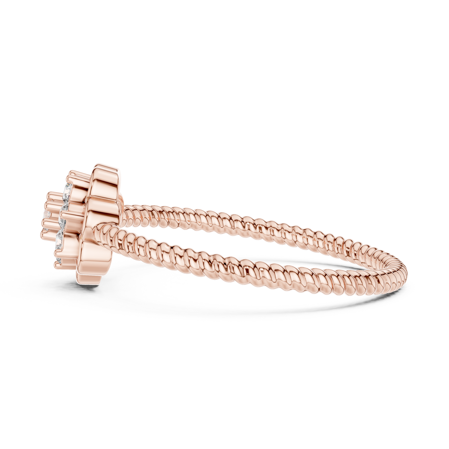 Round Lab Grown Diamond Flower Cluster Rope Textured Ring