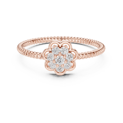 Round Lab Grown Diamond Flower Cluster Rope Textured Ring