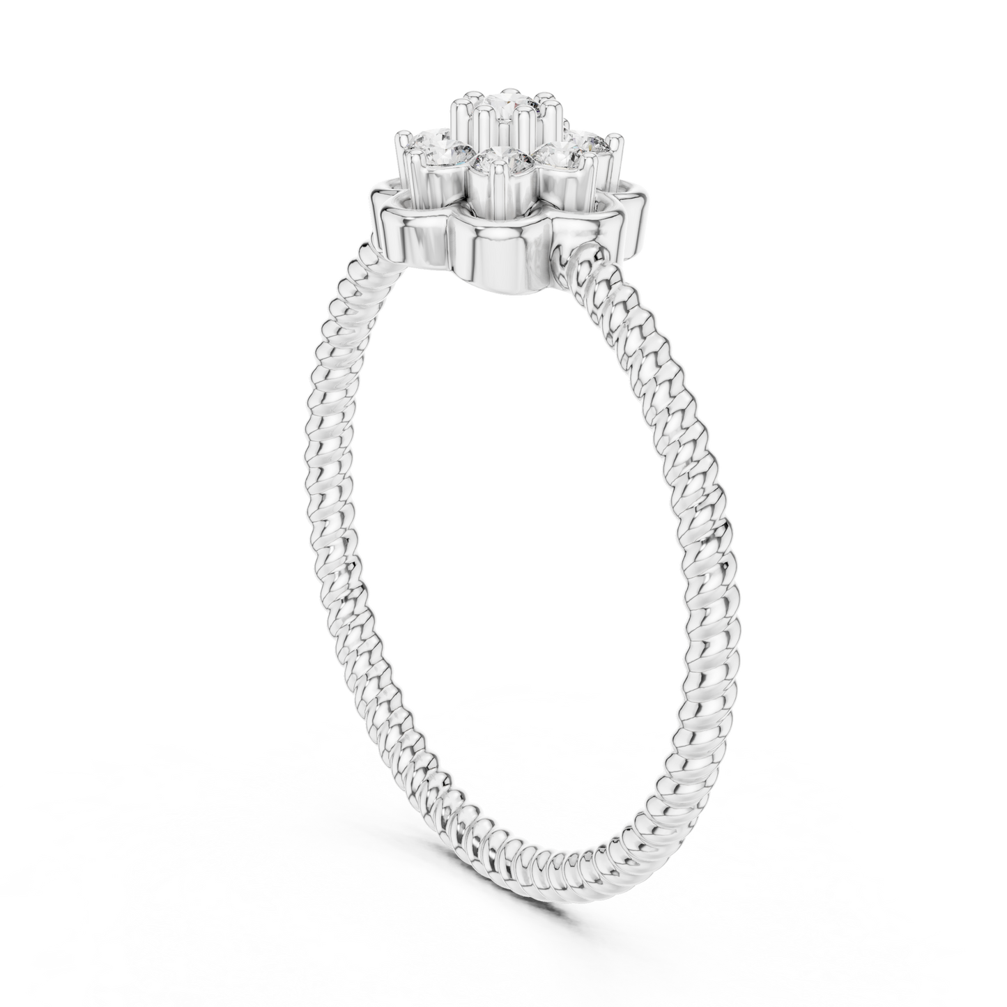 Round Lab Grown Diamond Flower Cluster Rope Textured Ring