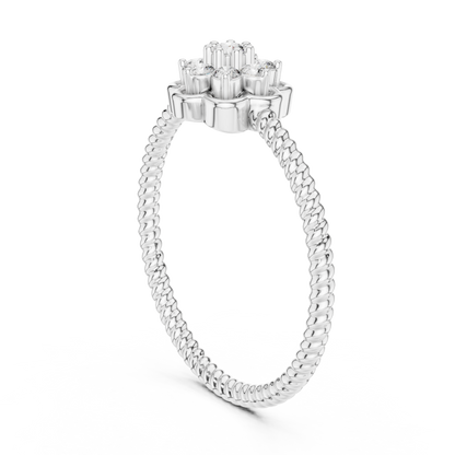 Round Lab Grown Diamond Flower Cluster Rope Textured Ring