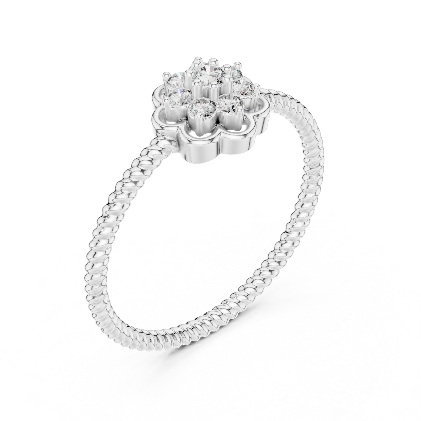 Round Lab Grown Diamond Flower Cluster Rope Textured Ring
