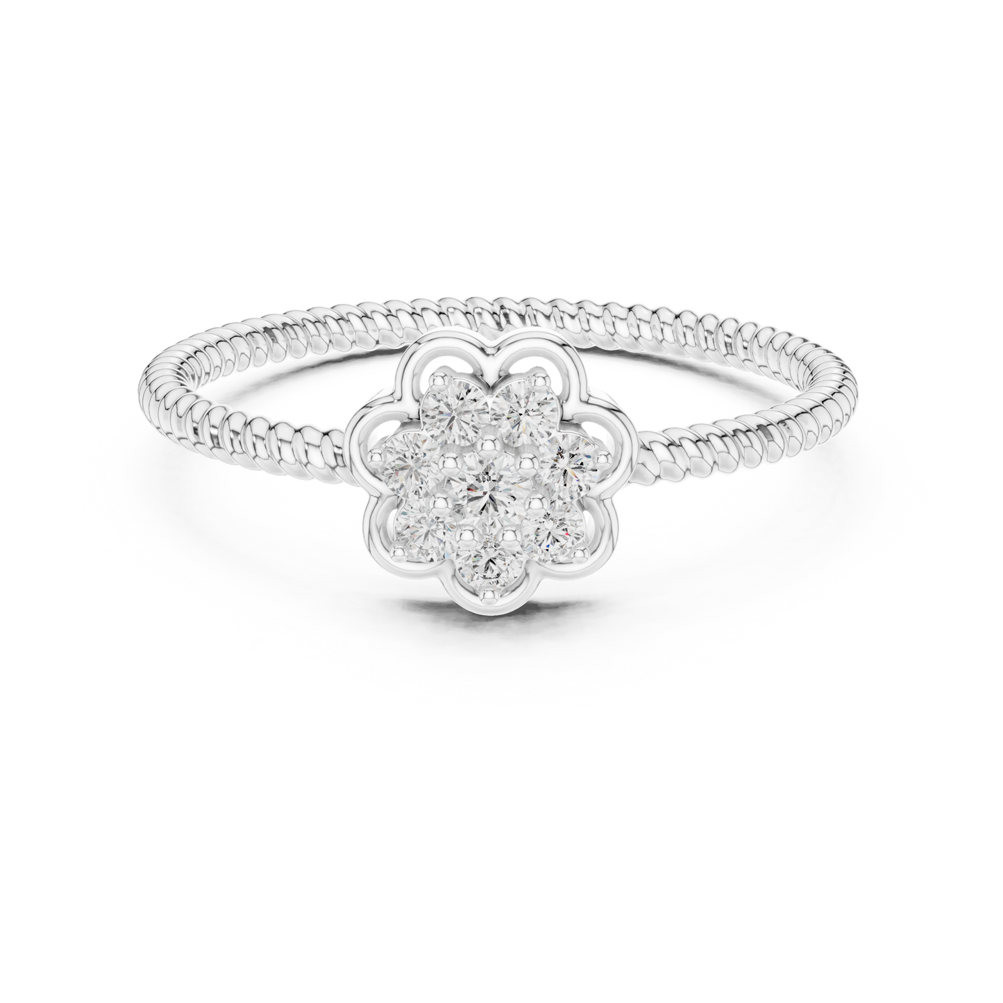 Round Lab Grown Diamond Flower Cluster Rope Textured Ring
