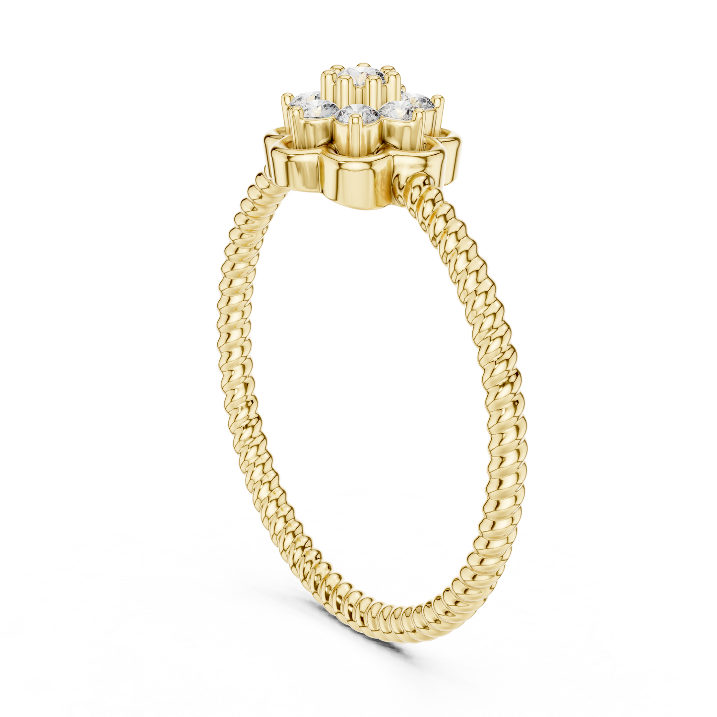 Round Lab Grown Diamond Flower Cluster Rope Textured Ring