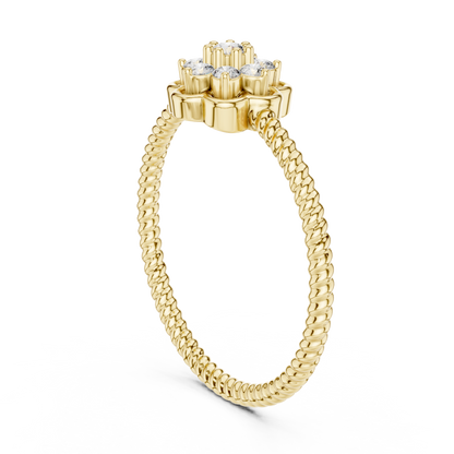 Round Lab Grown Diamond Flower Cluster Rope Textured Ring