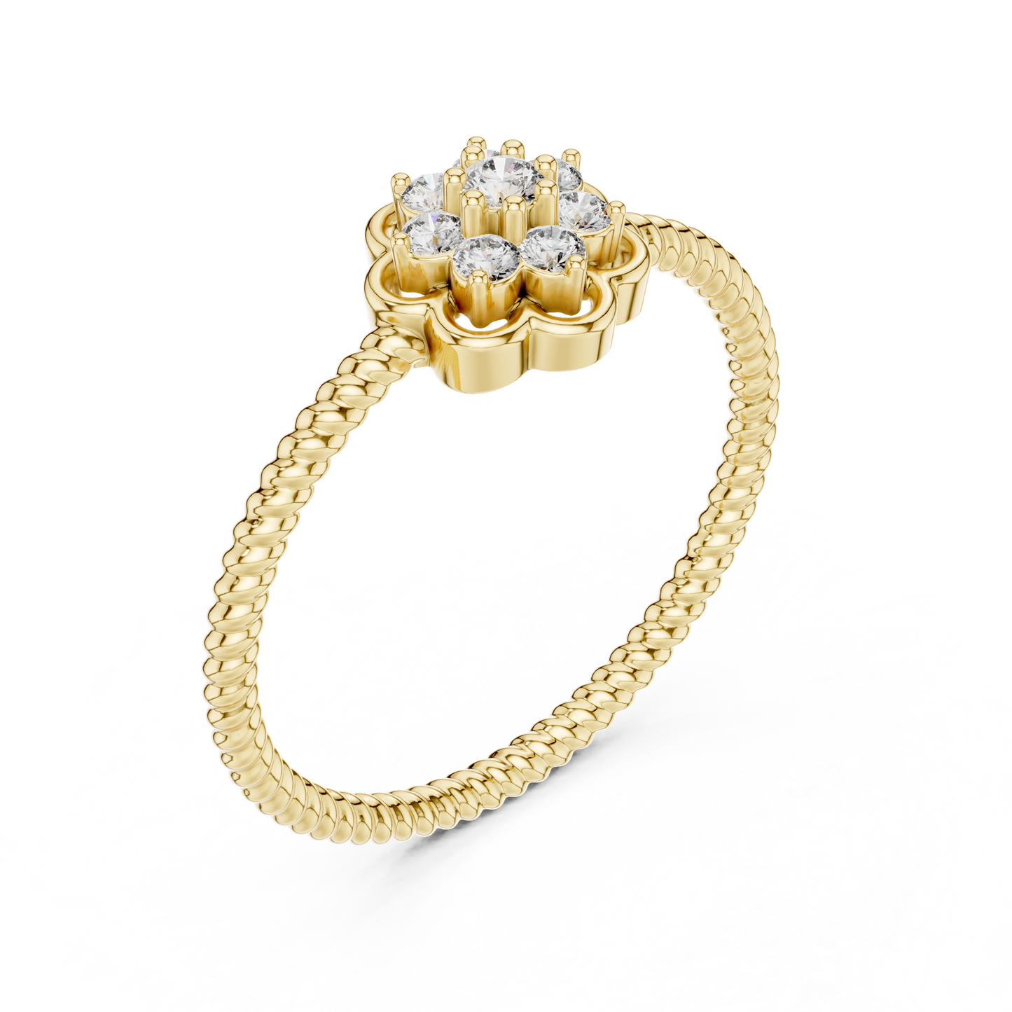 Round Lab Grown Diamond Flower Cluster Rope Textured Ring