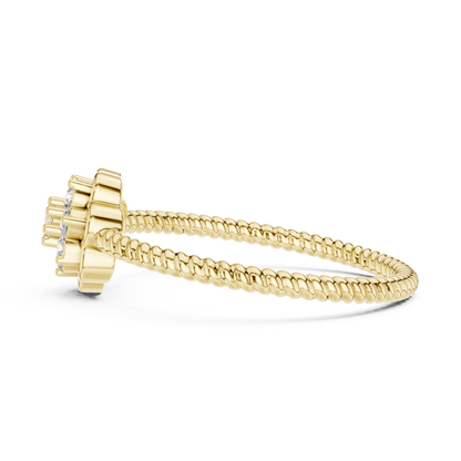Round Lab Grown Diamond Flower Cluster Rope Textured Ring