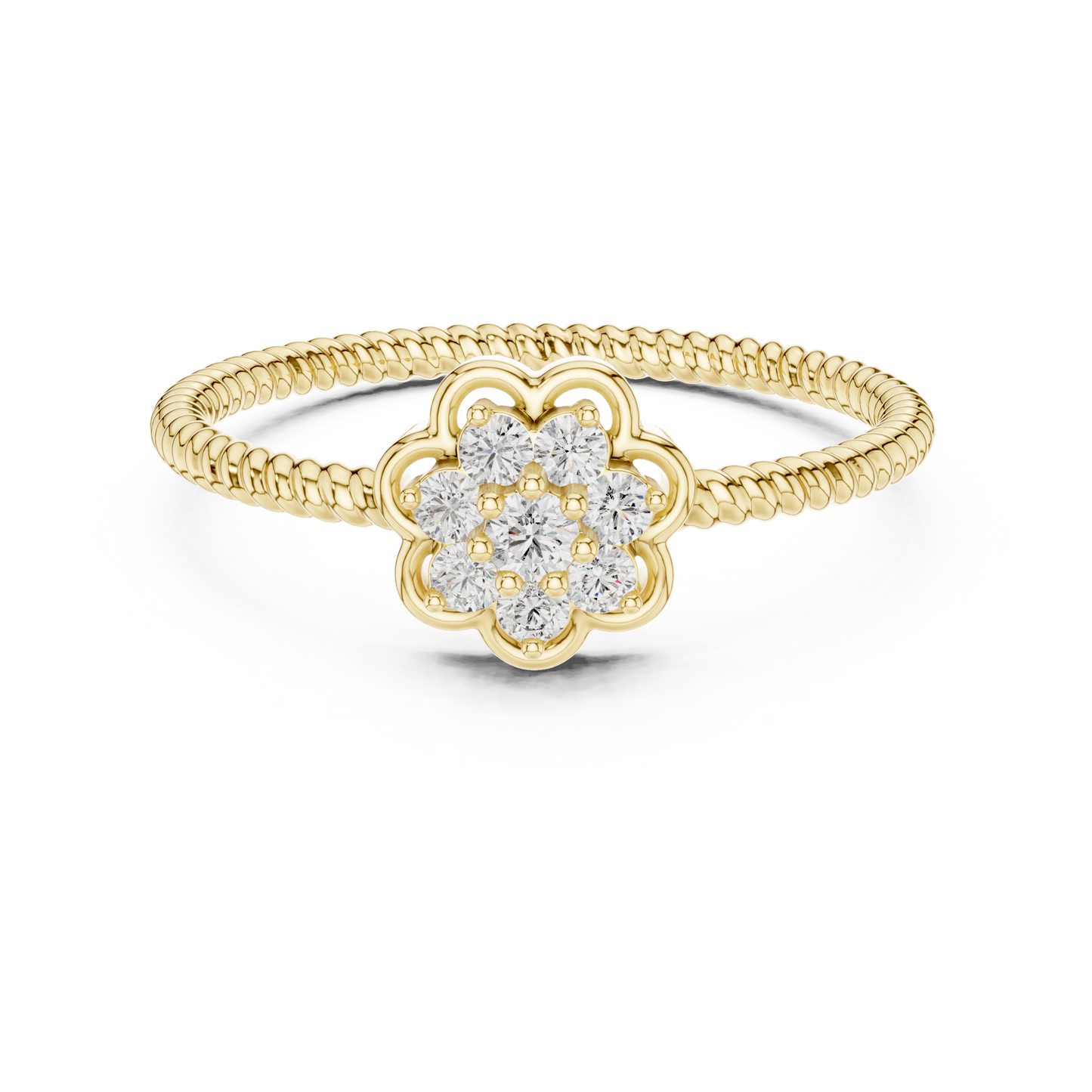 Round Lab Grown Diamond Flower Cluster Rope Textured Ring