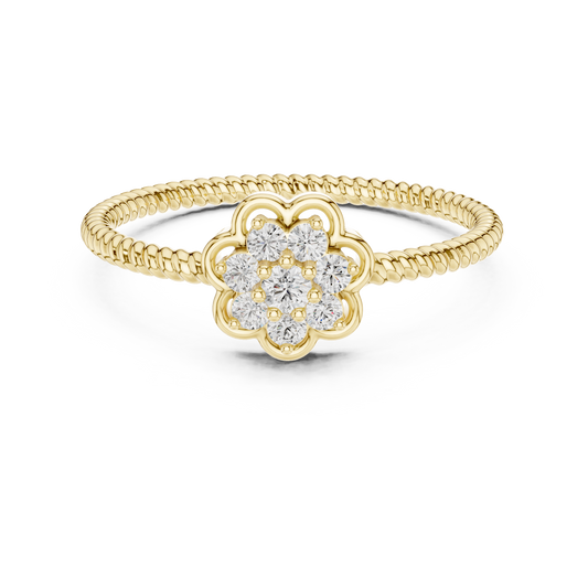 Round Lab Grown Diamond Flower Cluster Rope Textured Ring