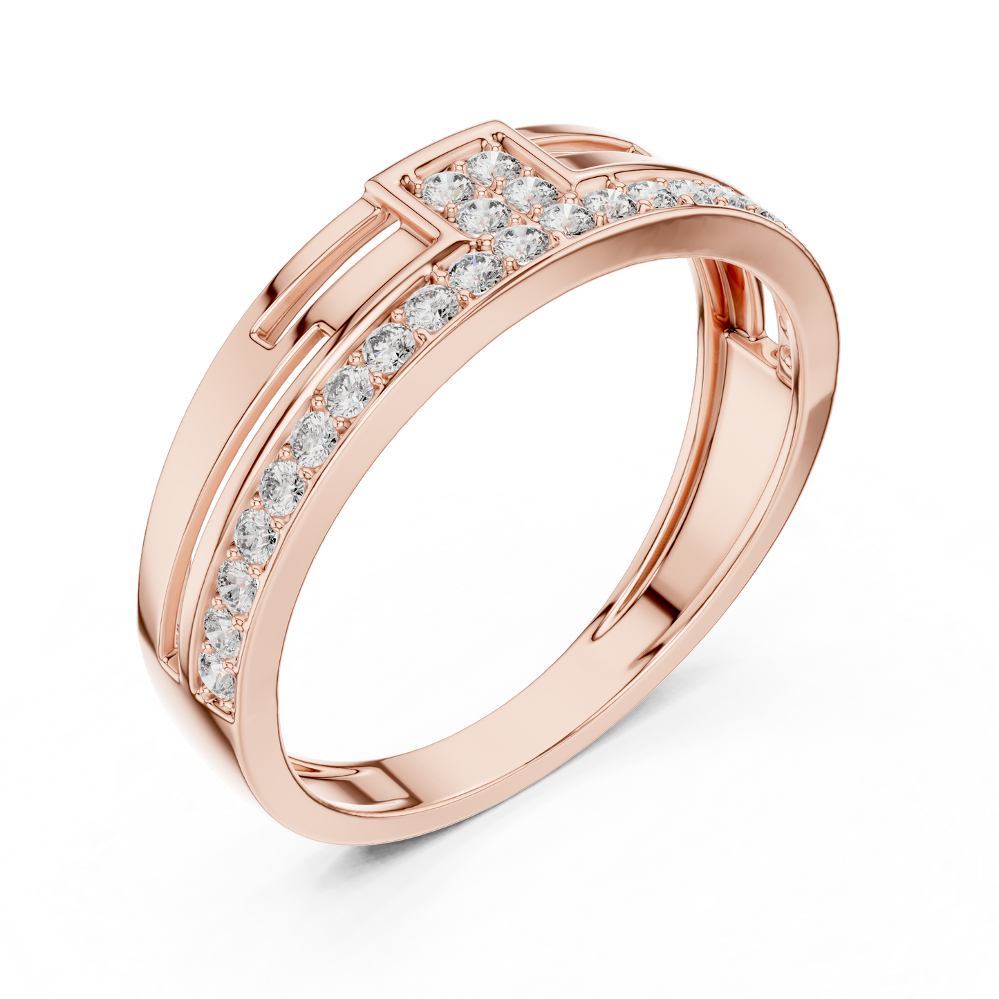 Modern T-Shape Lab Grown Diamond Cluster White Gold Ring