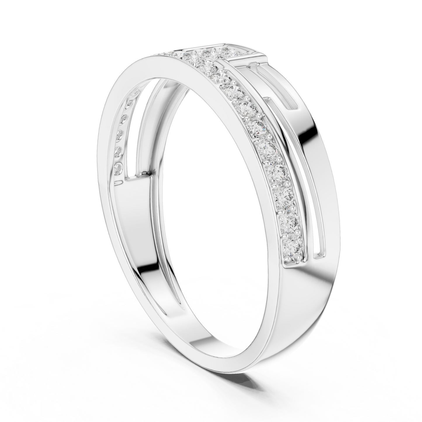 Modern T-Shape Lab Grown Diamond Cluster White Gold Ring