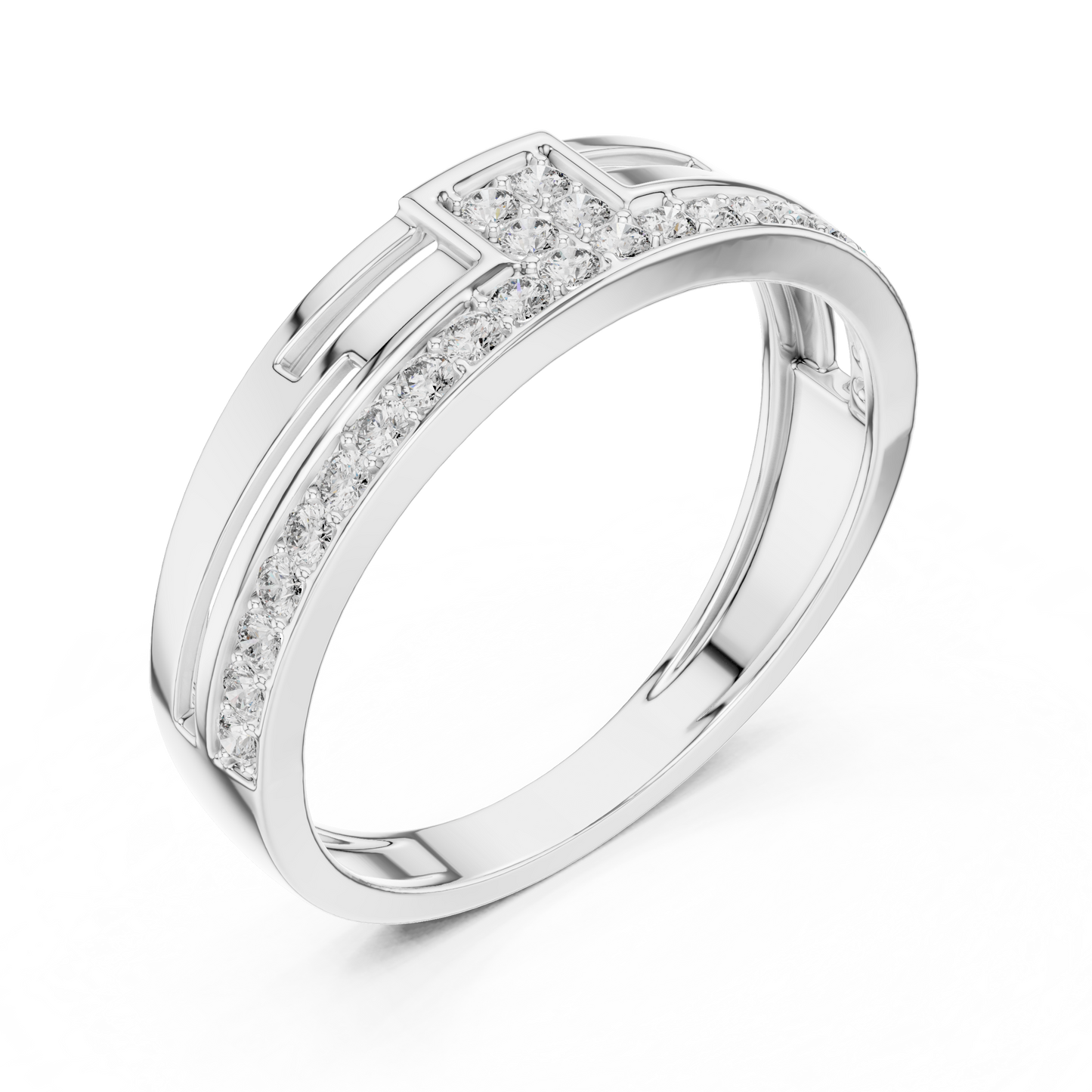 Modern T-Shape Lab Grown Diamond Cluster White Gold Ring