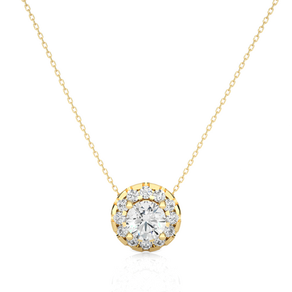 1.02 CT Round Cut Lab Grown Diamond Gold Pendant in Halo Setting