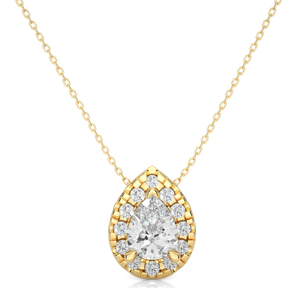 1.25 CT Pear Cut Lab Grown Diamond Halo Gold Pendant