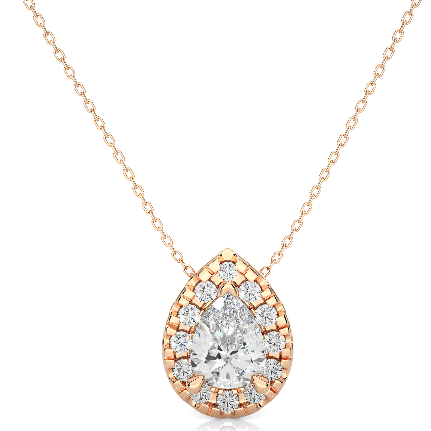 1.25 CT Pear Cut Lab Grown Diamond Halo Gold Pendant