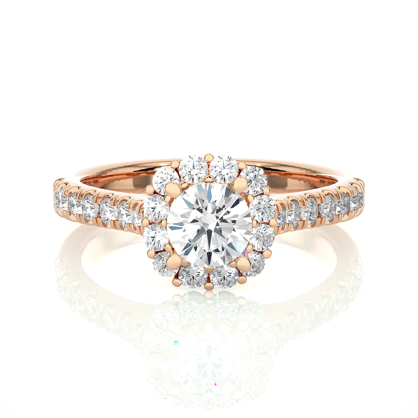 1.01 Ct Round Cut E-VS Lab Grown Diamond Gold Halo Engagement Ring