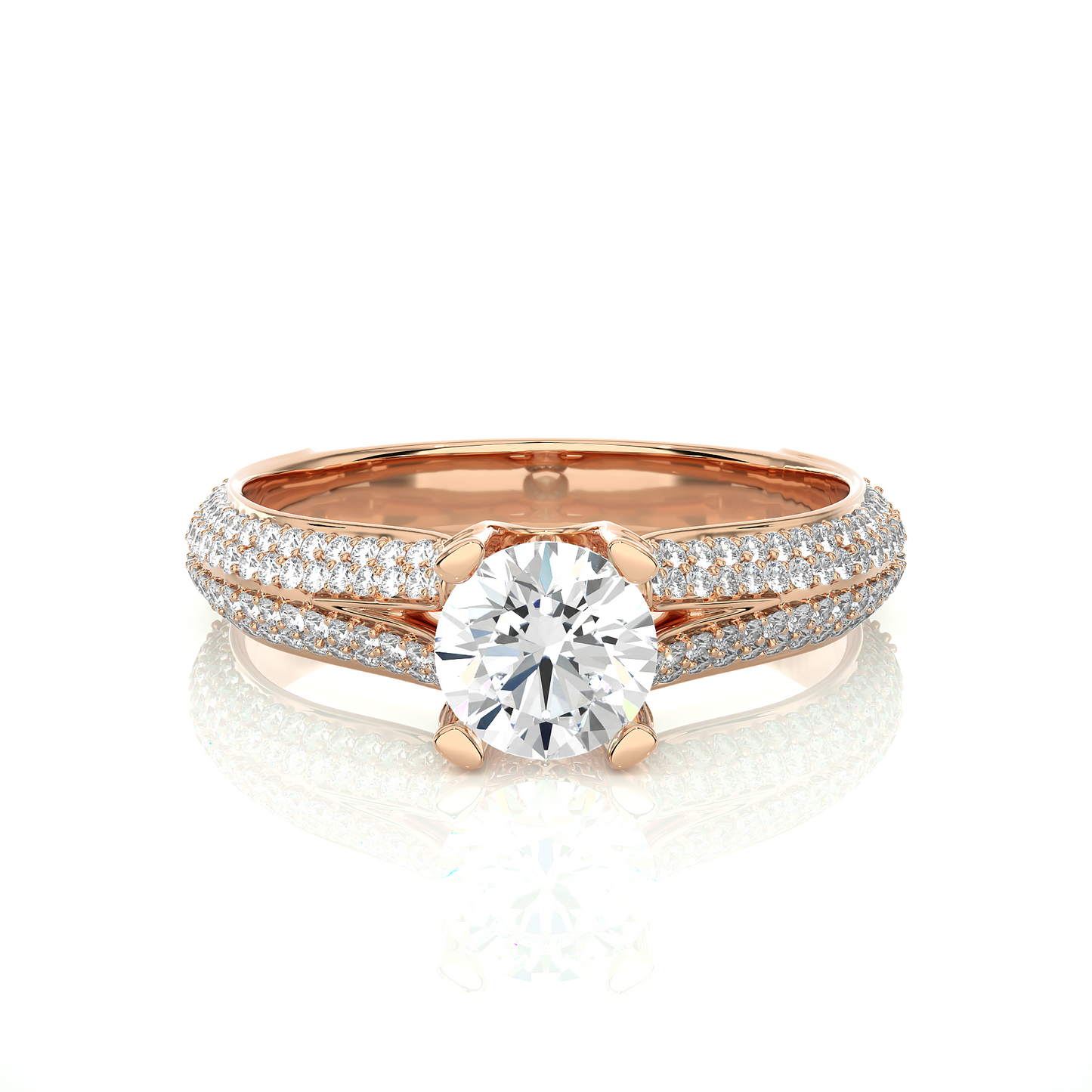 1.0 CT Round Cut Lab Grown Diamond Engagement Ring in Split Shank With Double Pave Setting