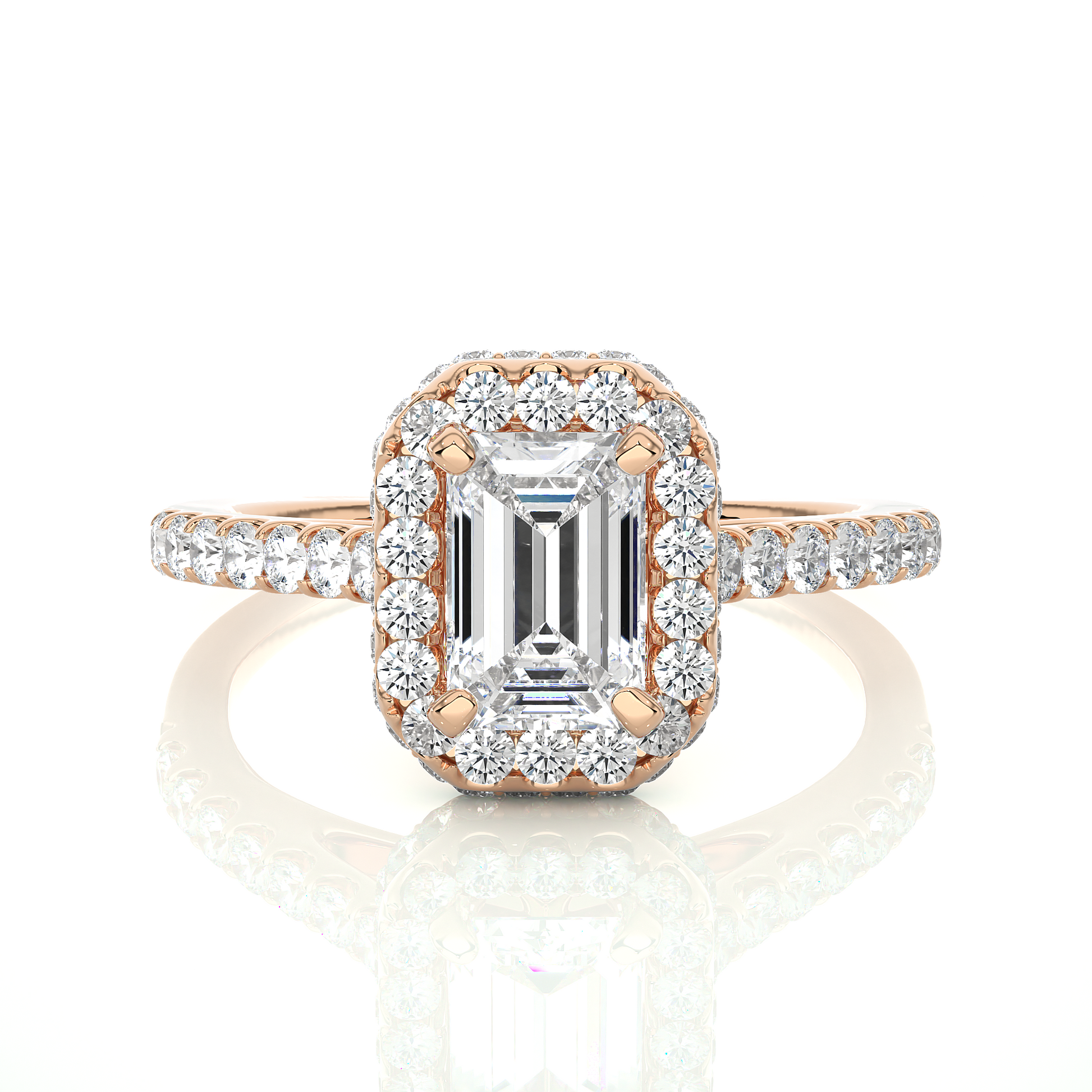 3.5 CT Emerald Cut Lab Grown Diamond Halo Engagement Ring