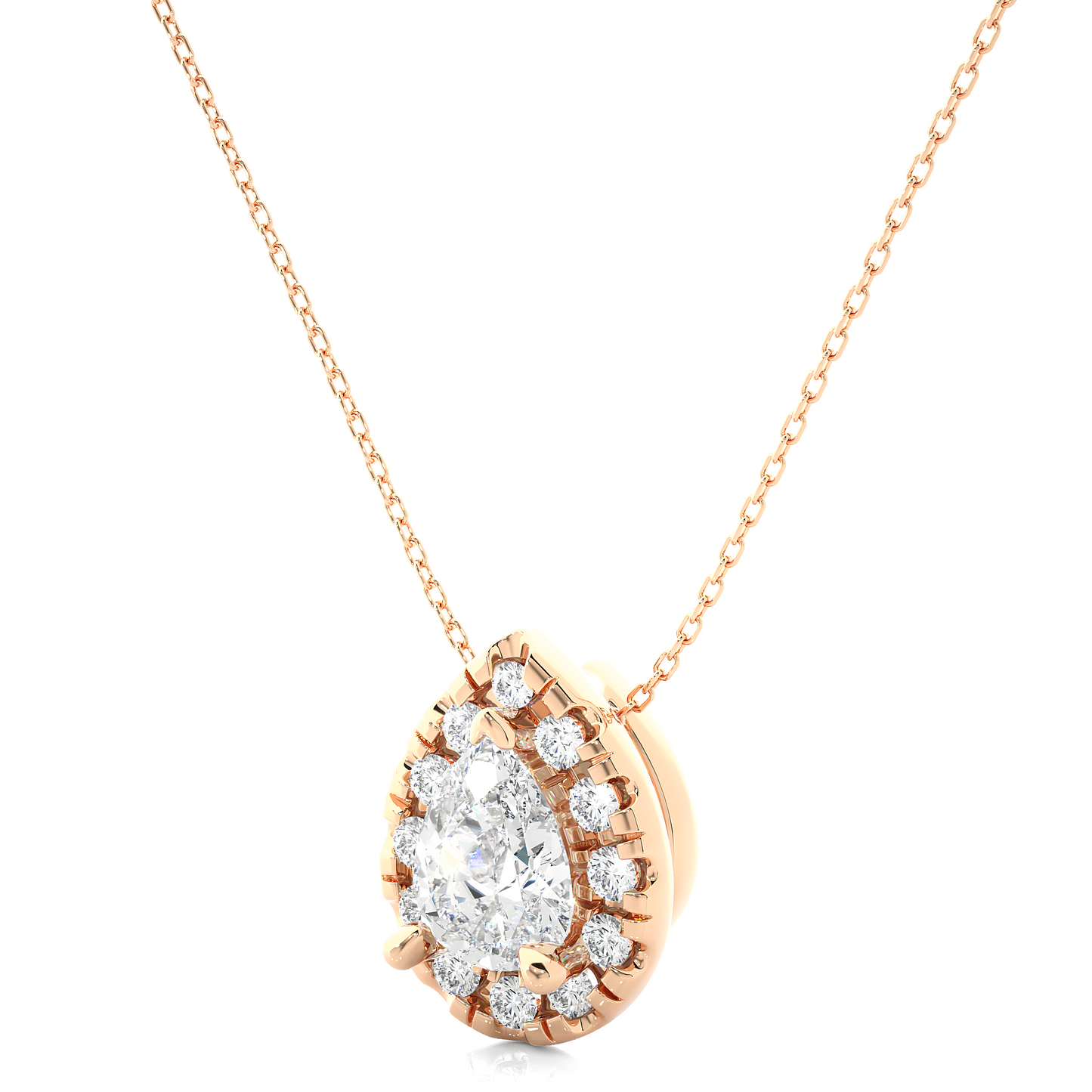 1.25 CT Pear Cut Lab Grown Diamond Halo Gold Pendant