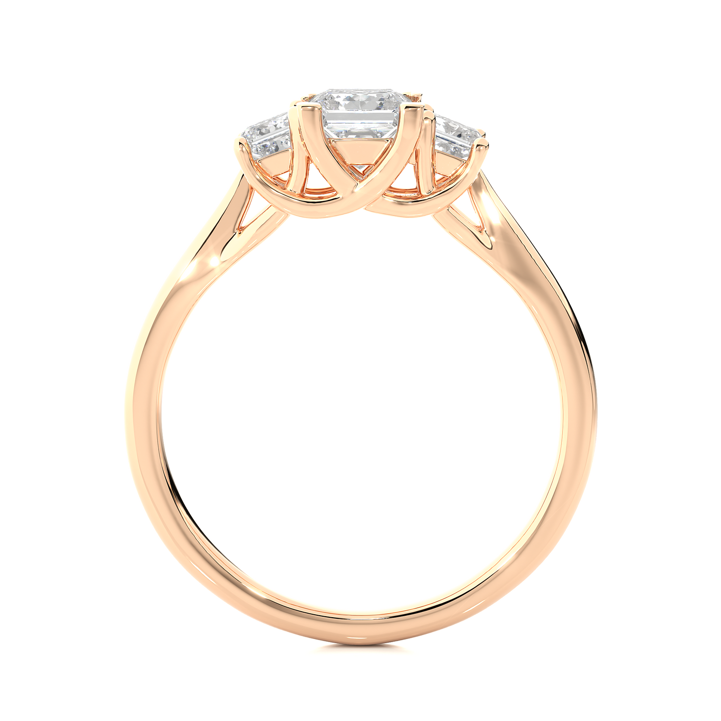 1.07 Ct Princess Cut Lab Grown Diamond Three Stone Gold Engagement Ring