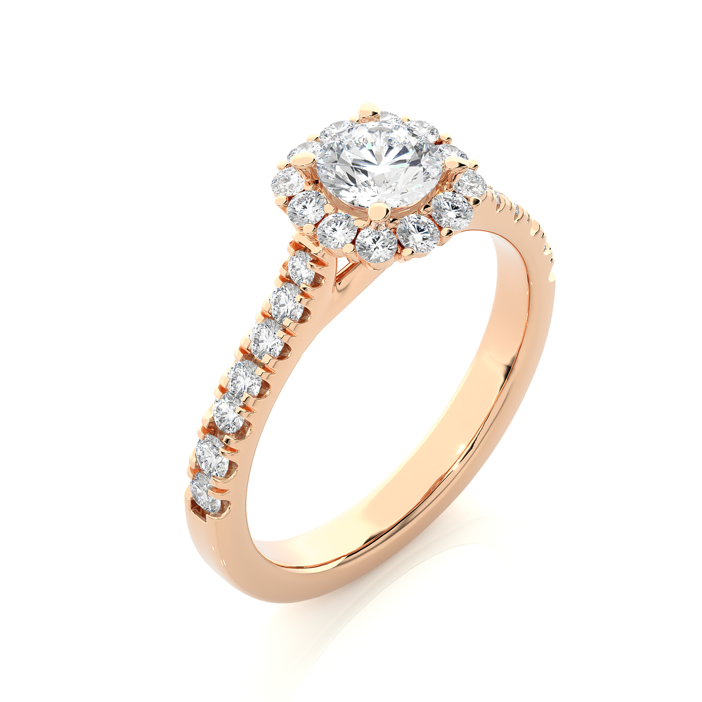 1.01 Ct Round Cut E-VS Lab Grown Diamond Gold Halo Engagement Ring