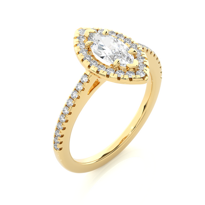 1.02 Ct Marquise Cut F-VS1 Lab Grown Diamond Halo Gold Engagement Ring