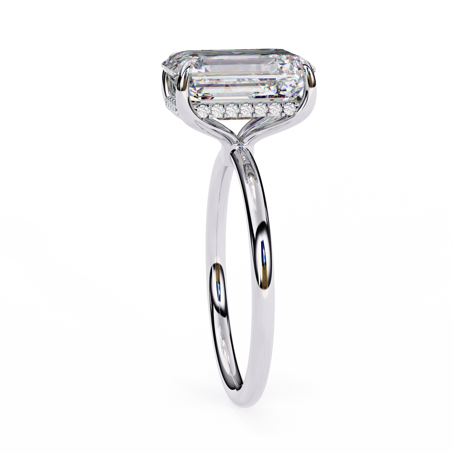 4.05 Ct Emerald Cut Lab Grown Diamond Hidden Halo Gold Ring