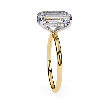 4.05 Ct Emerald Cut Lab Grown Diamond Hidden Halo Gold Ring