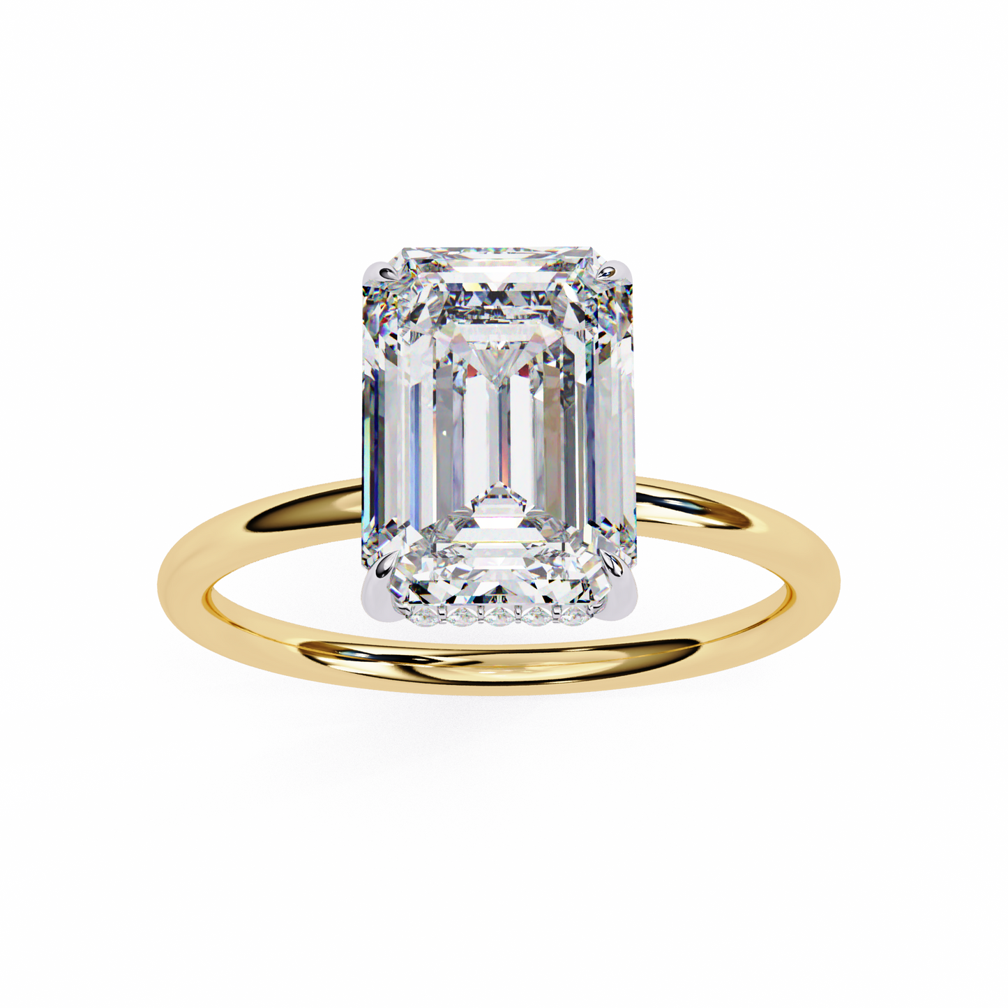 4.05 Ct Emerald Cut Lab Grown Diamond Hidden Halo Gold Ring