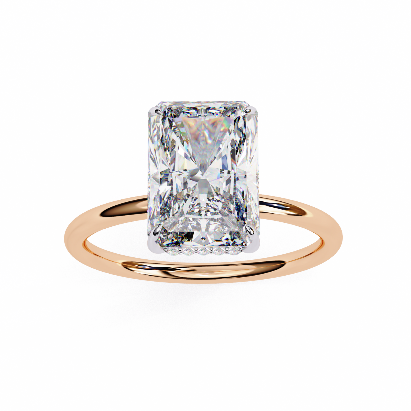 3.75 Ct Radiant Cut Lab Grown Diamond Hidden Halo Gold Ring