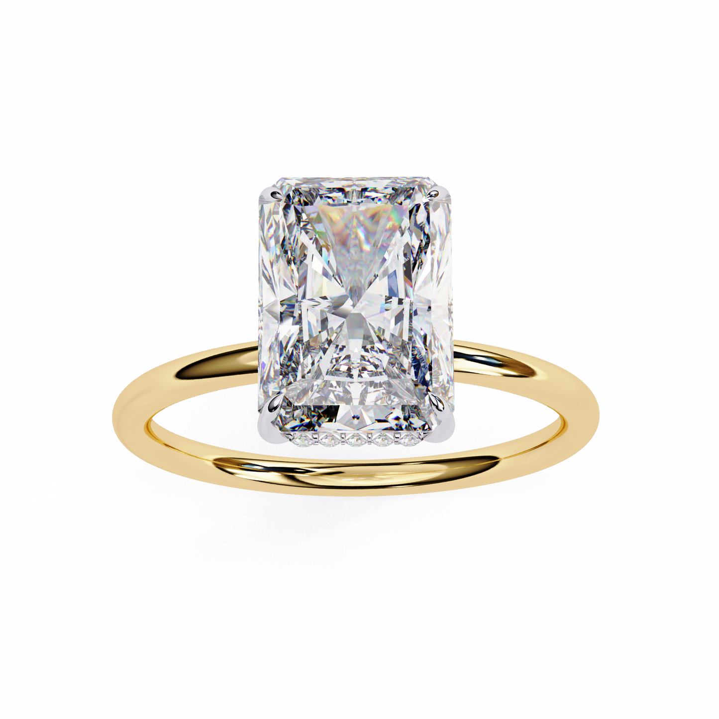 3.75 Ct Radiant Cut Lab Grown Diamond Hidden Halo Gold Ring