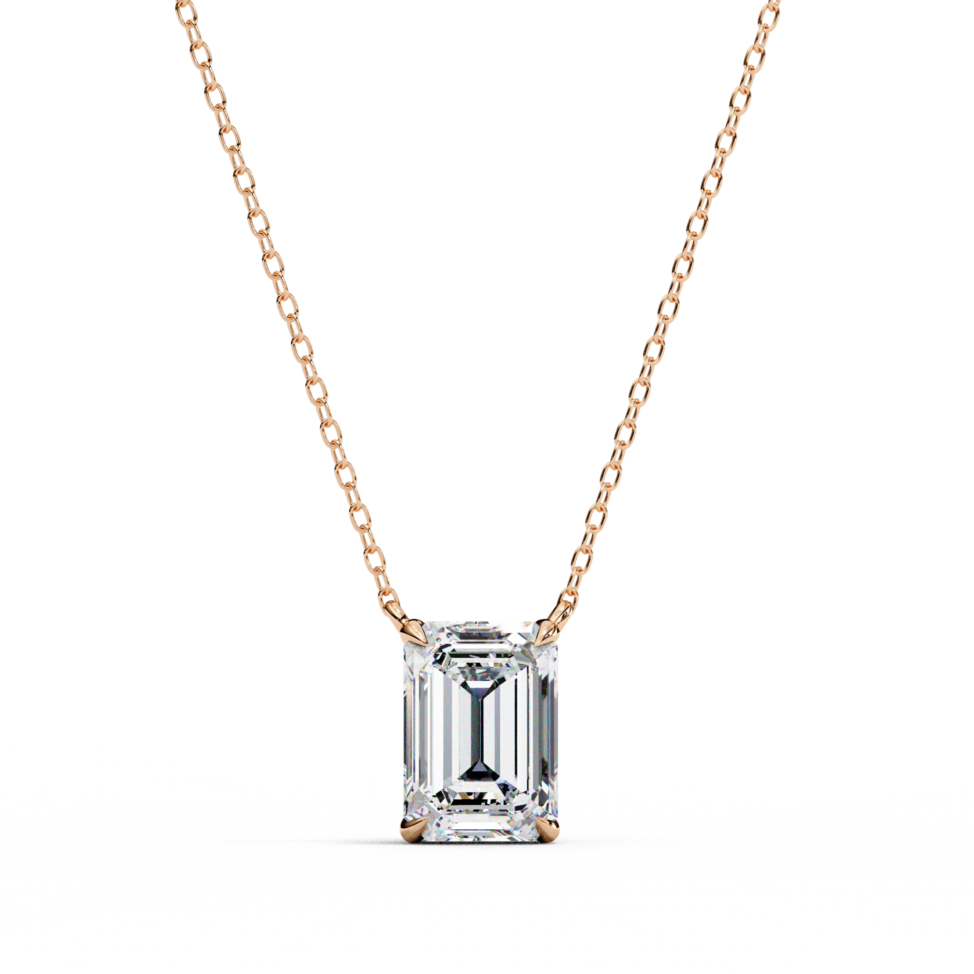 1.03 Ct Emerald Cut Lab Grown Diamond Four Prong Pendant