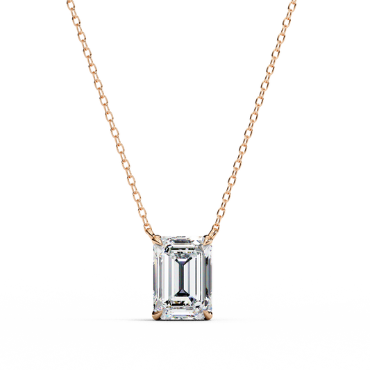 1.03 Ct Emerald Cut Lab Grown Diamond Four Prong Pendant