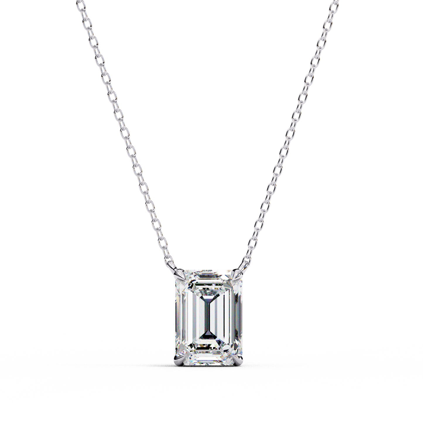 1.03 Ct Emerald Cut Lab Grown Diamond Four Prong Pendant