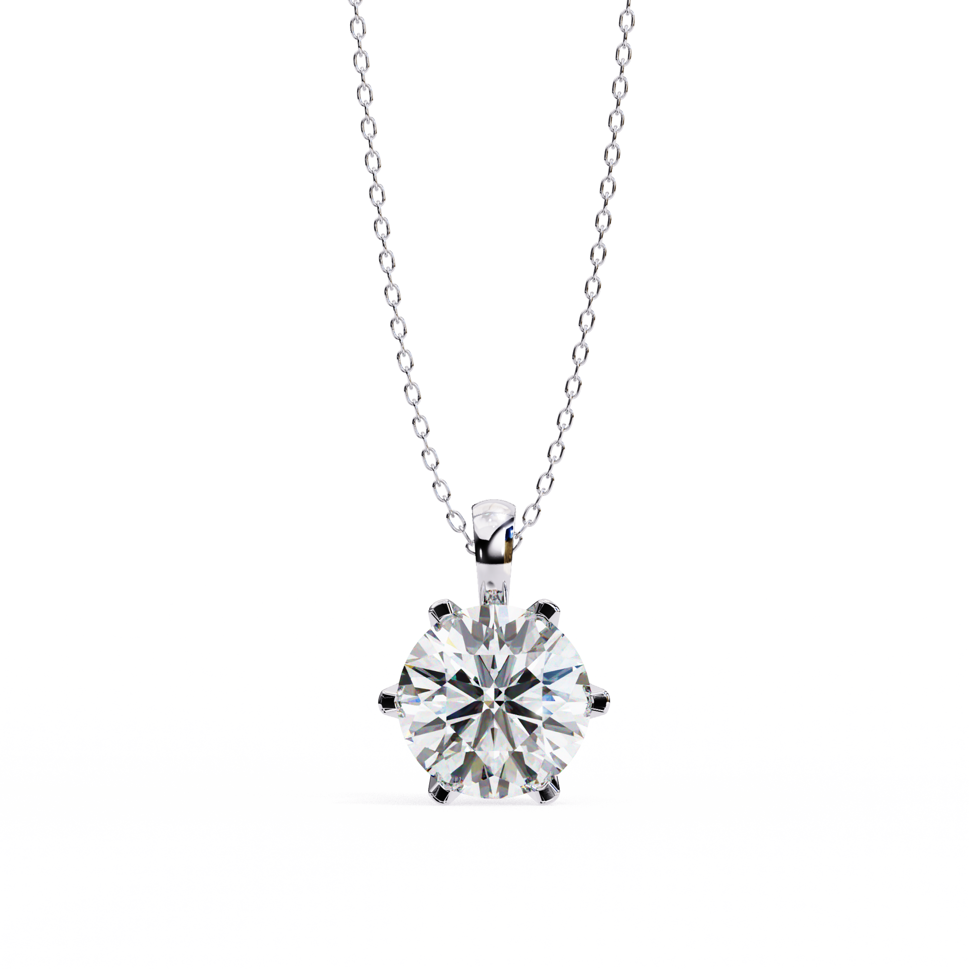 2.20 Ct Round Cut Lab Grown Diamond Six Prong Gold Pendant